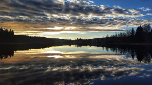 Reflection of clouds in lake during sunset