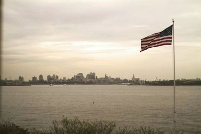 American flag in front of building