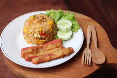 Close-up of breakfast served on table