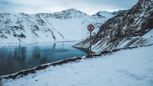 Scenic view of snowcapped mountains against sky in south america. landscape with lake.