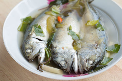 High angle view of fish served in plate