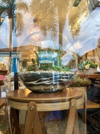 View of glass table at restaurant
