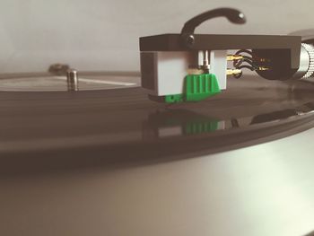 Close-up of gramophone on table