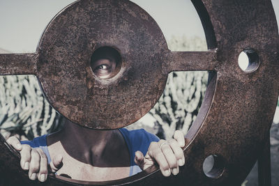 Close-up portrait of boy wearing mask