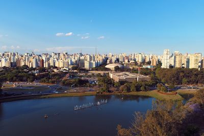 Aerial view of ibirapuera's park in the beautiful day, são paulo brazil. great landscape.