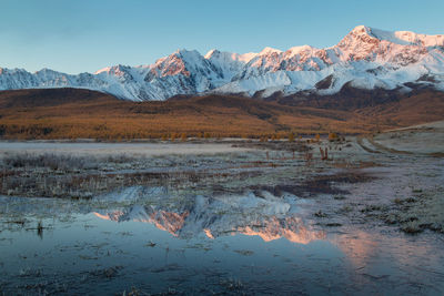 Scenic view of snowcapped mountains against sky