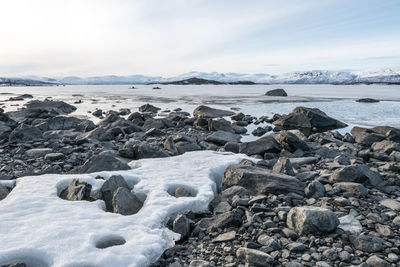 Scenic view of sea against sky during winter