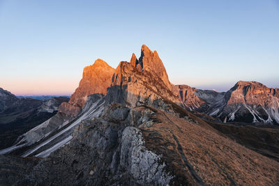 Rock formations on landscape against clear sky