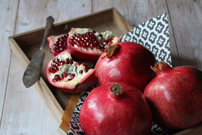 High angle view of apples on table