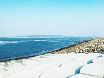 Scenic view of sea against clear sky