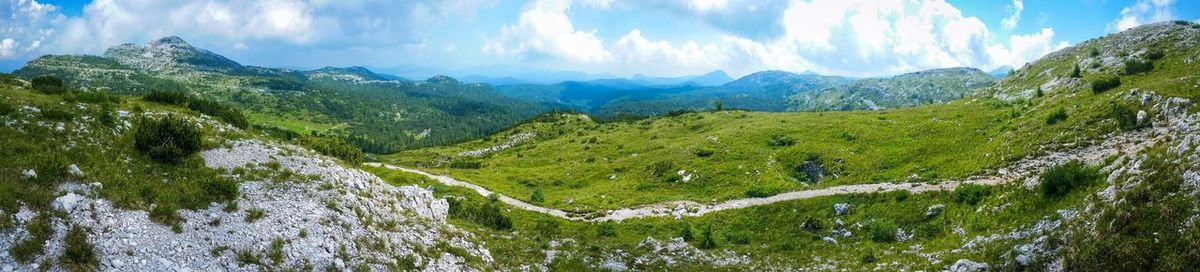 Panoramic view of mountain and field