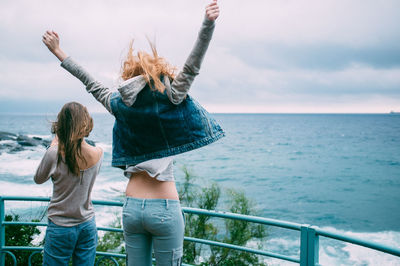 Two young women on promenade