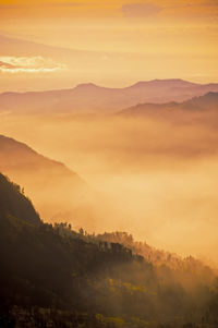 Scenic view of mountains against sky during sunset