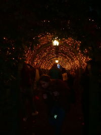 Illuminated lanterns over street in city at night