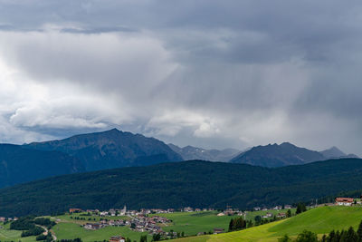 Scenic view of landscape and mountains against sky