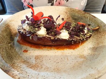 Close-up of served food in plate