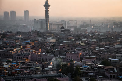 High angle view of buildings in city