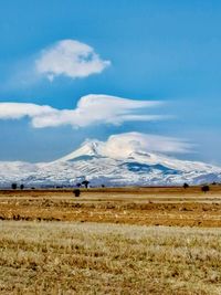 Scenic view of snowcapped mountains against sky