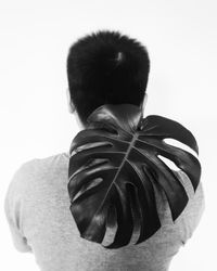 Rear view of a boy against white background