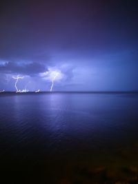 Scenic view of sea against dramatic sky