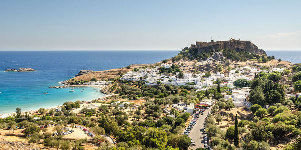 High angle view of town on beach