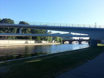 Bridge over river against clear sky