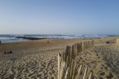 Scenic view of beach against clear sky