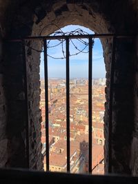 Buildings seen through window