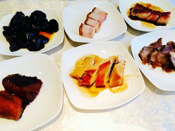 High angle view of food in plate on table