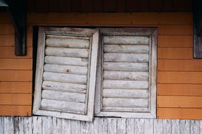 Close-up of wooden door of building