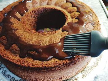 High angle view of cake in plate