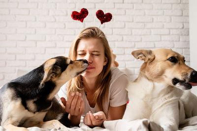 Portrait of woman with dog