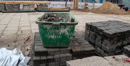 High angle view of garbage can on street