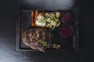 High angle view of food on table
