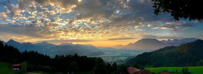 Scenic view of mountains against sky during sunset