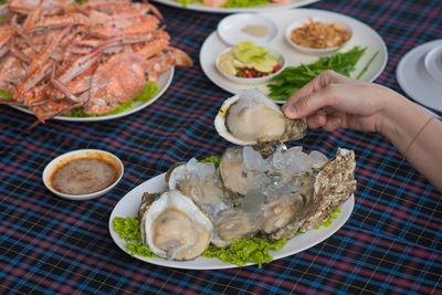 High angle view of food in plate on table