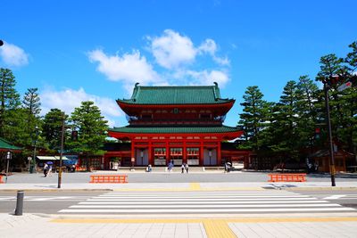 View of temple building against cloudy sky