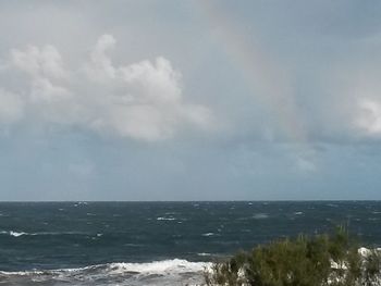 Scenic view of sea against cloudy sky