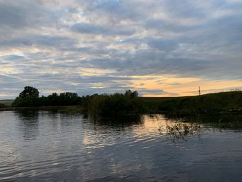 Scenic view of lake against sky during sunset