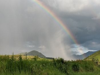 Scenic view of rainbow against sky