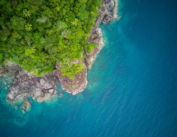 High angle view of beach against blue sky