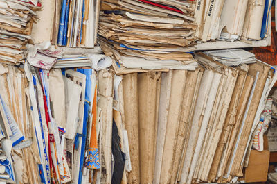 Old paper documents on shelves