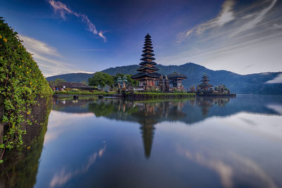 Panoramic view of lake against cloudy sky