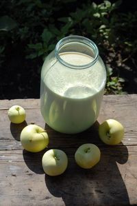 High angle view of apple on table