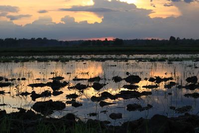 Scenic view of lake against sky during sunset