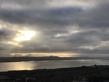 Scenic view of sea against dramatic sky