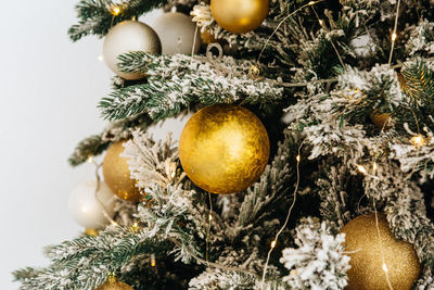 Close-up of christmas tree in snow