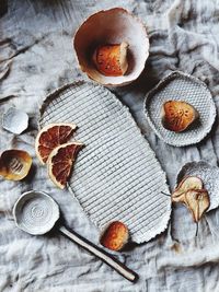High angle view of orange slices on table