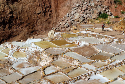 High angle view of people on rocks