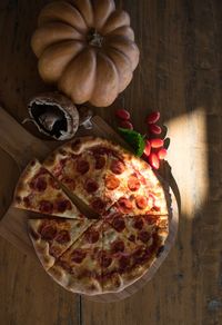 High angle view of pizza on table